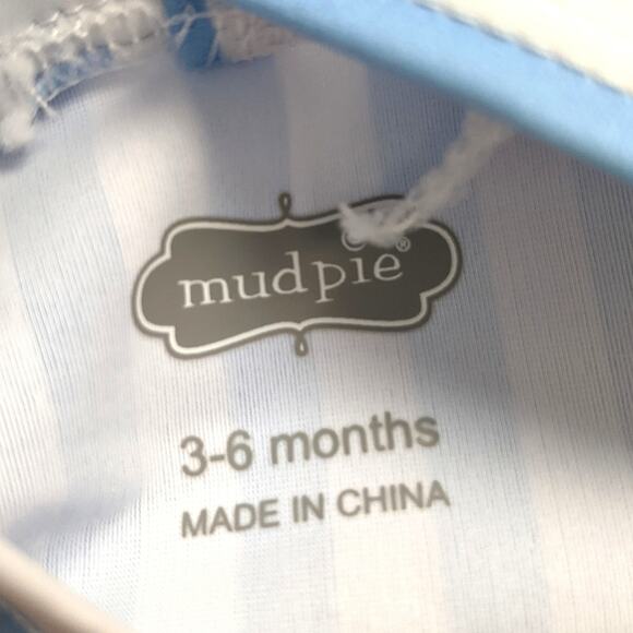 Mud Pie Swimsuit Baby Girls Size 3-6m Blue Stripe Floral Ruffle One Piece - Picture 3 of 3